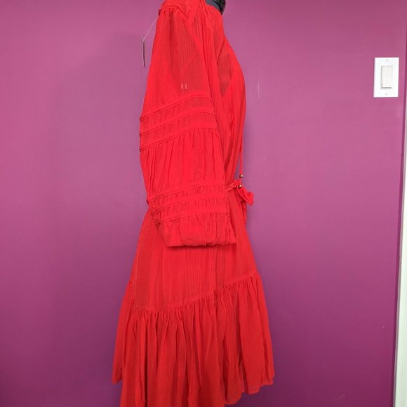 Banana Republic Crinkle Shirtdress with Silk in Red Sunset XS - Picture 3 of 12